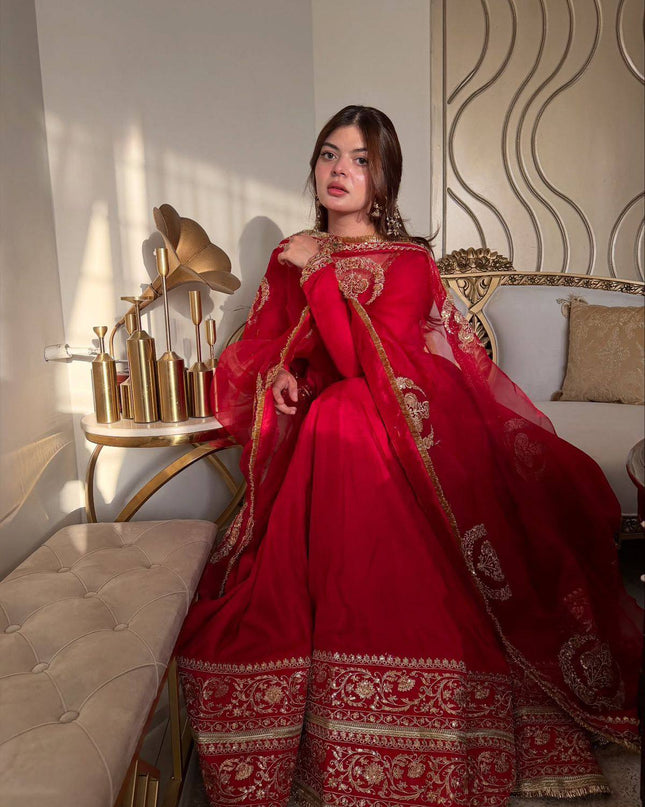 Chinon Silk Anarkali Gown With Zari Work | Perfect For Ethnic Wear - Rosepetals Luxe