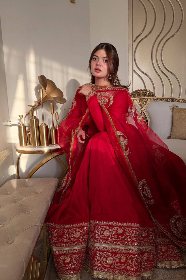 Chinon Silk Anarkali Gown With Zari Work | Perfect For Ethnic Wear - Rosepetals Luxe