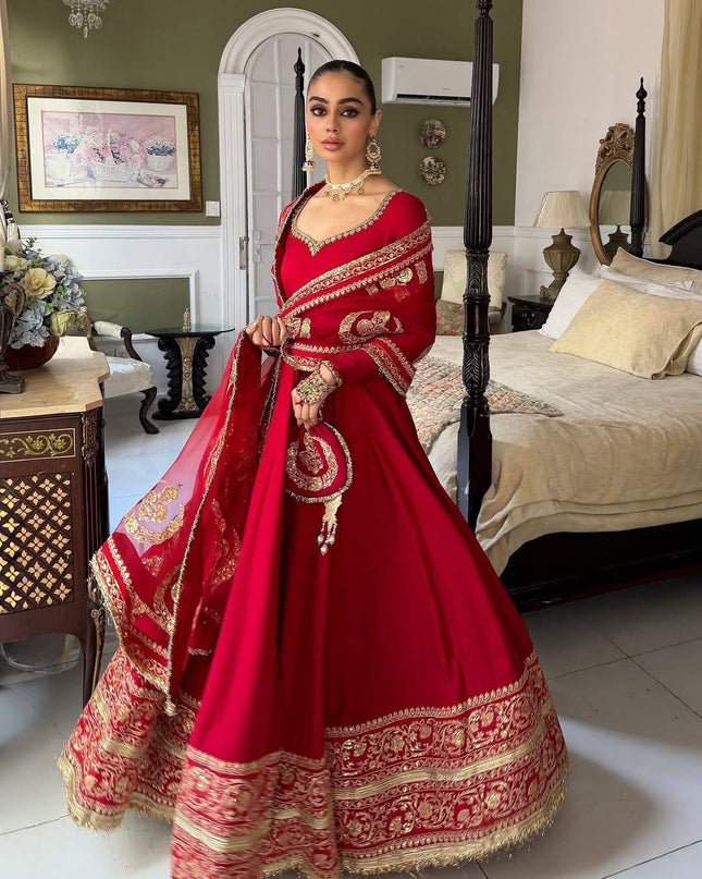 Chinon Silk Anarkali Gown With Zari Work | Perfect For Ethnic Wear - Rosepetals Luxe
