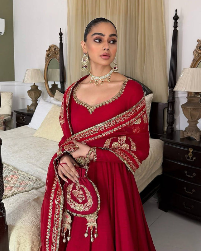 Chinon Silk Anarkali Gown With Zari Work | Perfect For Ethnic Wear - Rosepetals Luxe