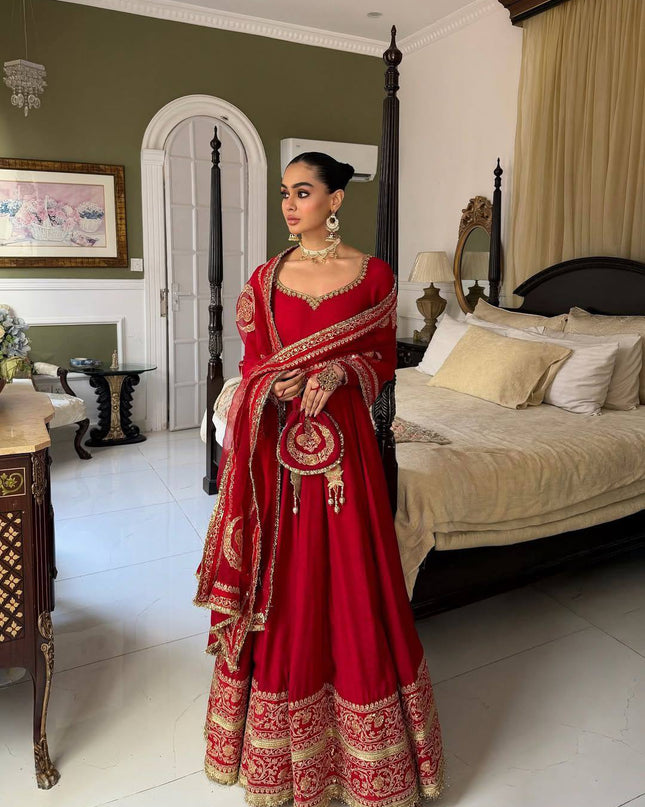 Chinon Silk Anarkali Gown With Zari Work | Perfect For Ethnic Wear - Rosepetals Luxe