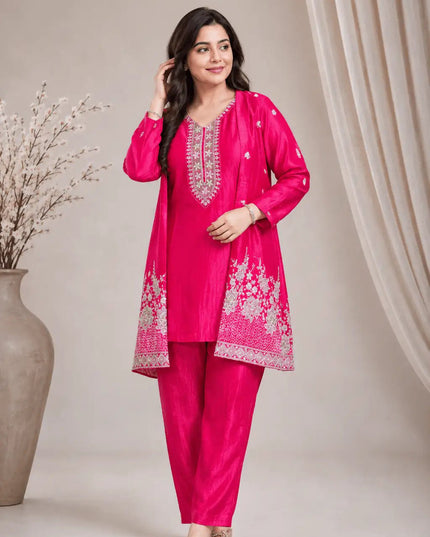 Chinon Silk Beads Work Kurti Palazzo Set | Festive Ethnic Wear for Women - Rosepetals Luxe
