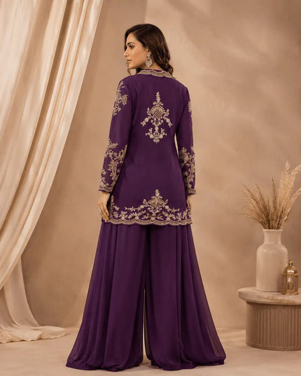 Chinon Silk Embroidered Choli Jacket Palazzo Set | Festive Ethnic Wear for Women - Rosepetals Luxe