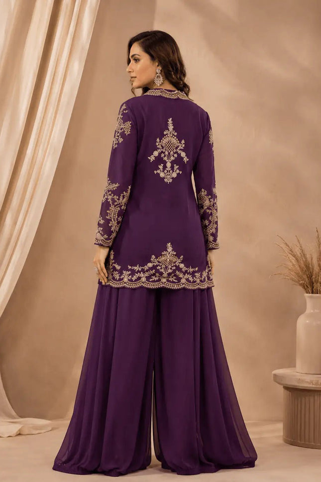 Chinon Silk Embroidered Choli Jacket Palazzo Set | Festive Ethnic Wear for Women - Rosepetals Luxe