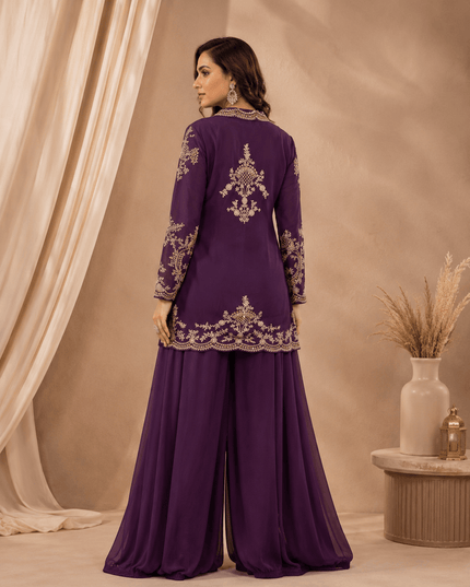 Chinon Silk Embroidered Choli Jacket Palazzo Set | Festive Ethnic Wear for Women - Rosepetals Luxe