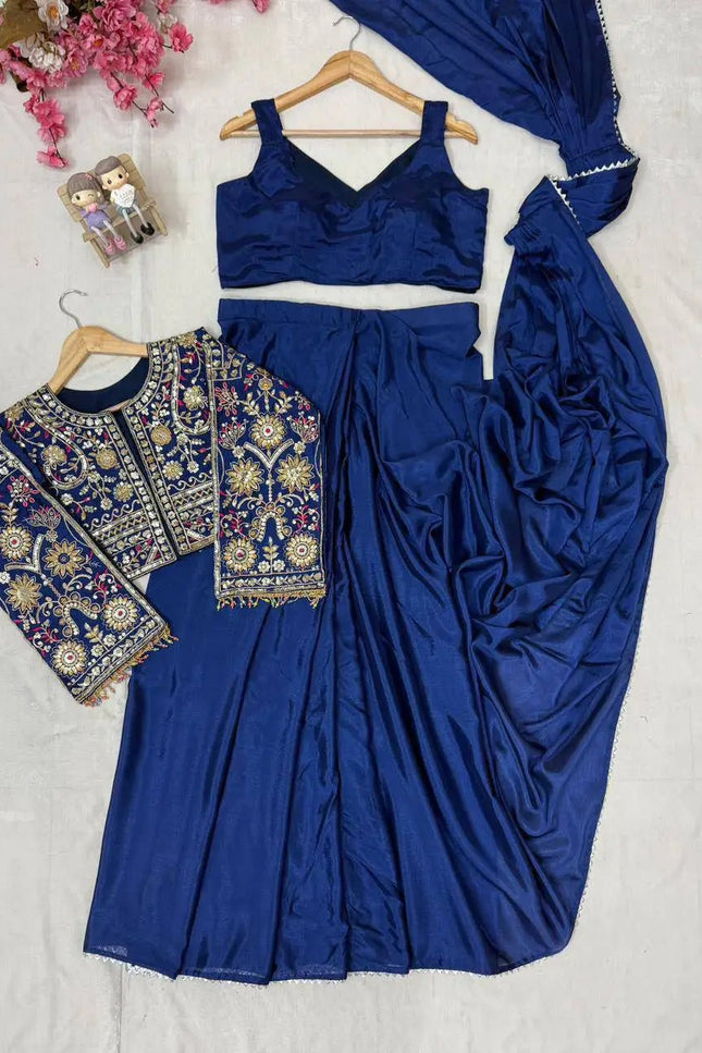 Chinon Silk Embroidered Jacket Lehenga Saree Set | Wedding & Festive Wear for Women - Rosepetals Luxe