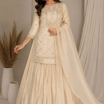Chinon Silk Embroidered Lehenga Set | Sequins & Moti Work - Rosepetals Luxe