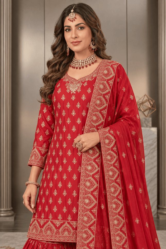 Chinon Zari Embroidered Sharara Set - Rosepetals Luxe