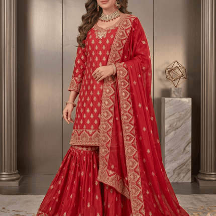 Chinon Zari Embroidered Sharara Set - Rosepetals Luxe