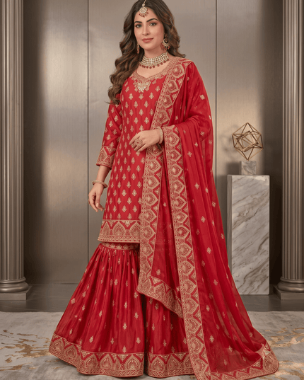 Chinon Zari Embroidered Sharara Set - Rosepetals Luxe
