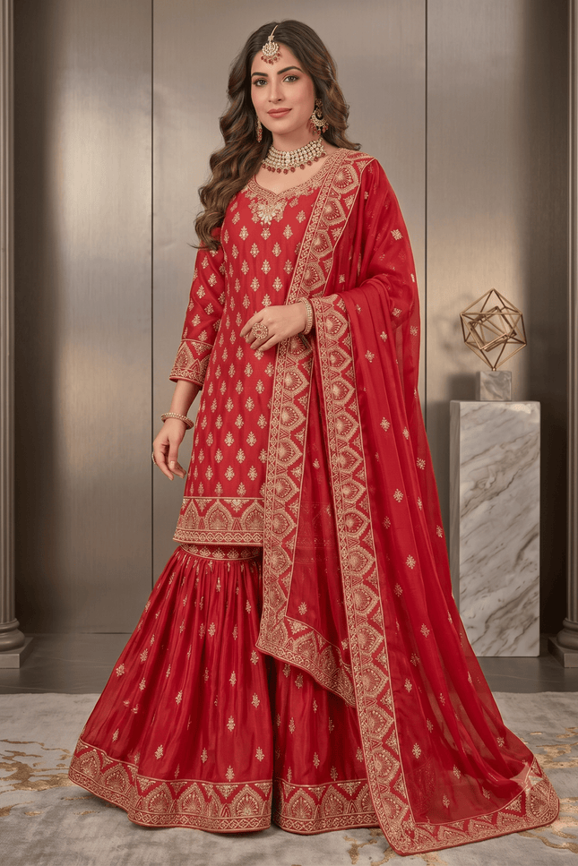 Chinon Zari Embroidered Sharara Set - Rosepetals Luxe