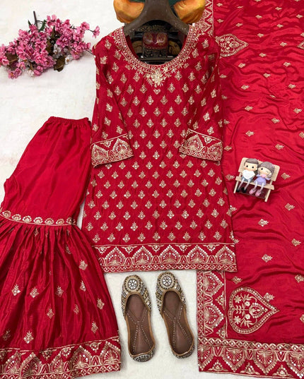 Chinon Zari Embroidered Sharara Set - Rosepetals Luxe