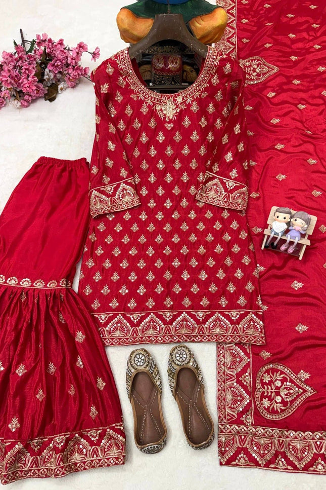 Chinon Zari Embroidered Sharara Set - Rosepetals Luxe