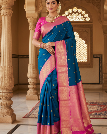 Pure Kanchipuram Silk Korvai Saree | One Side Border Design | Without Blouse - Rosepetals Luxe 