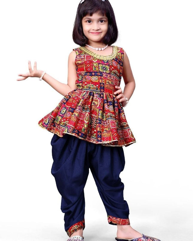Cotton Blend Girls Ethnic Kurta & Dhoti Pant Set - Rosepetals Luxe