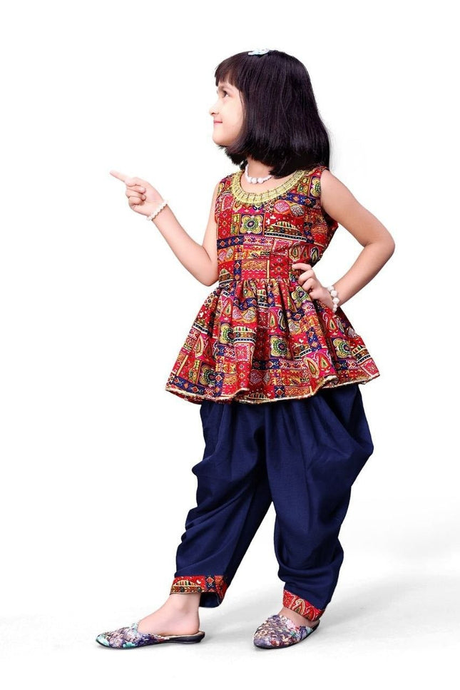 Cotton Blend Girls Ethnic Kurta & Dhoti Pant Set - Rosepetals Luxe