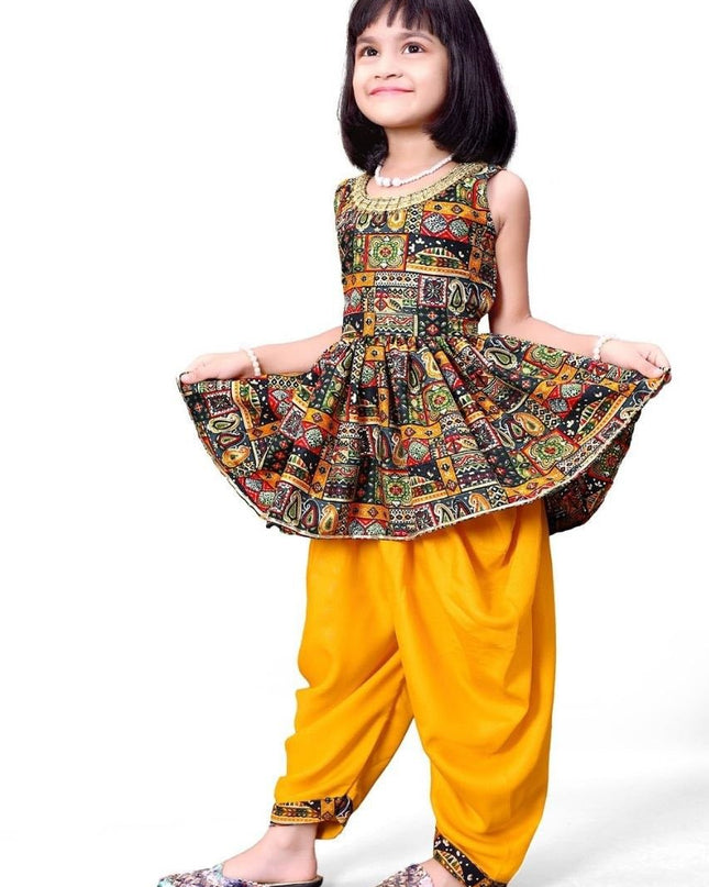 Cotton Blend Girls Ethnic Kurta & Dhoti Pant Set - Rosepetals Luxe