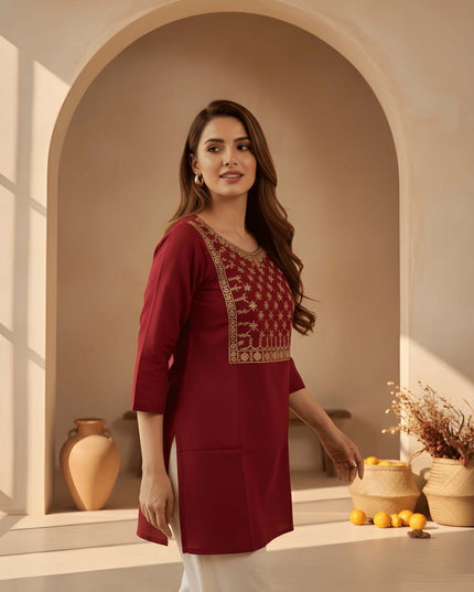 Cotton Blend Women’s Embroidery Straight Kurti | Ideal For Everyday - Rosepetals Luxe