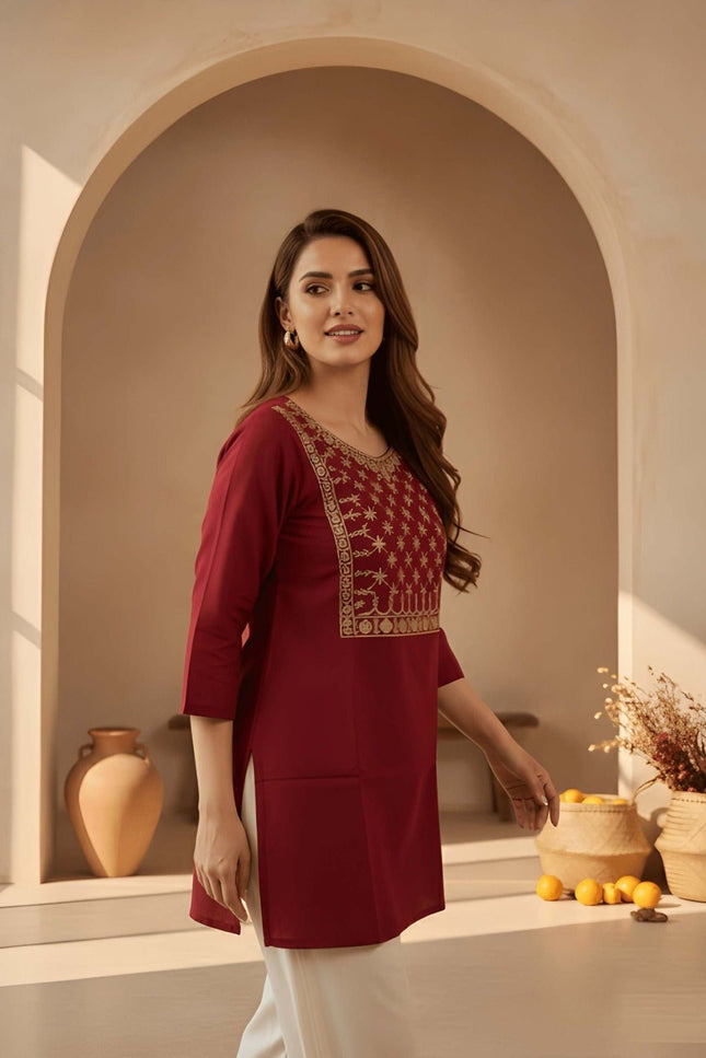 Cotton Blend Women’s Embroidery Straight Kurti | Ideal For Everyday - Rosepetals Luxe