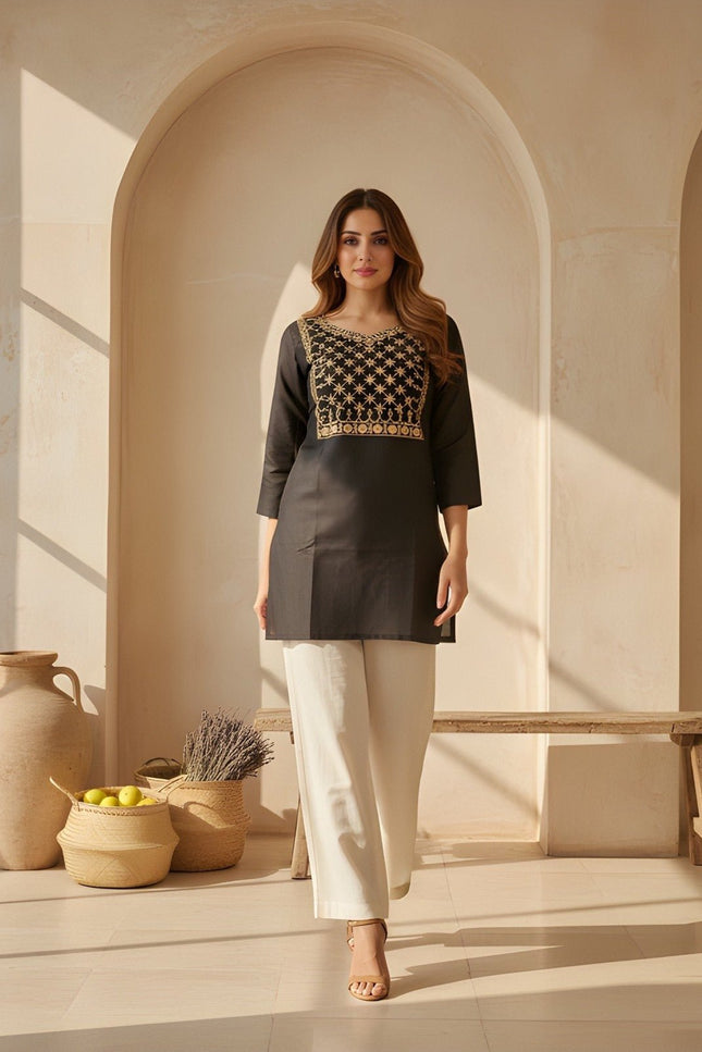 Cotton Blend Women’s Embroidery Straight Kurti | Ideal For Everyday - Rosepetals Luxe