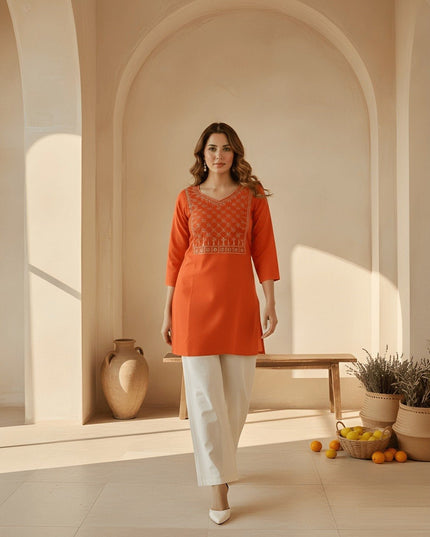 Cotton Blend Women’s Embroidery Straight Kurti | Ideal For Everyday - Rosepetals Luxe