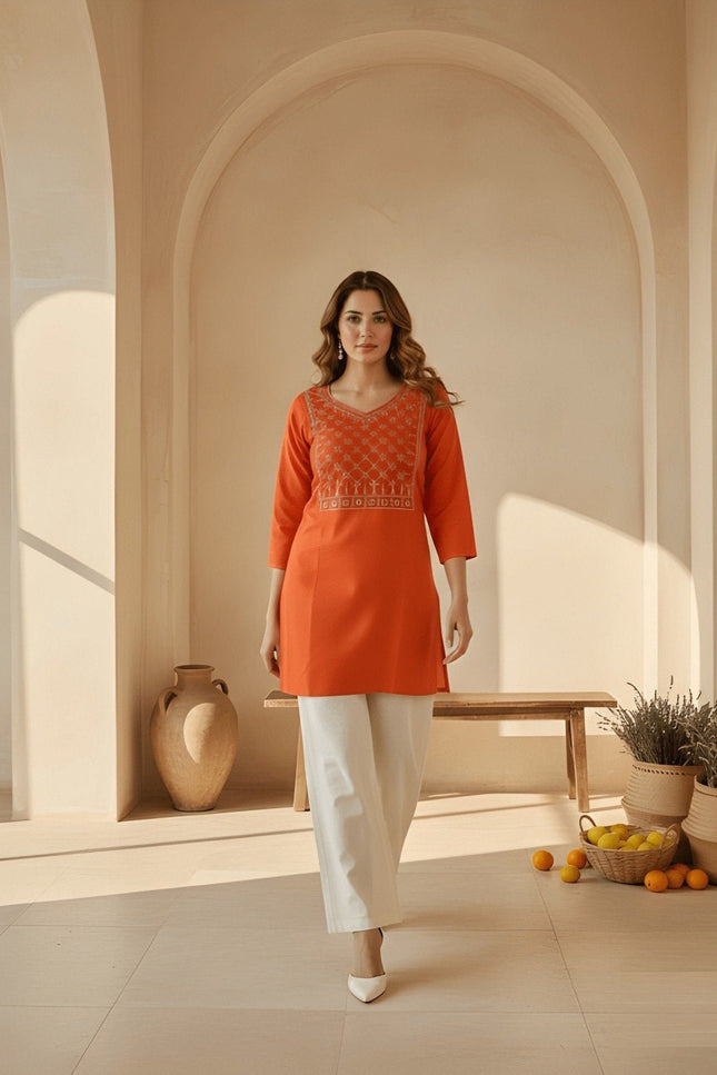Cotton Blend Women’s Embroidery Straight Kurti | Ideal For Everyday - Rosepetals Luxe