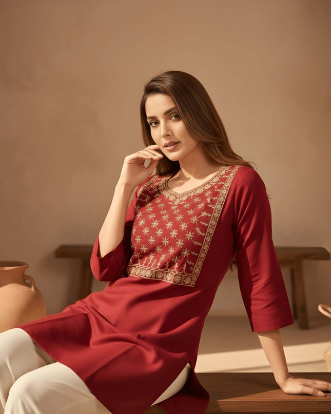 Cotton Blend Women’s Embroidery Straight Kurti | Ideal For Everyday - Rosepetals Luxe