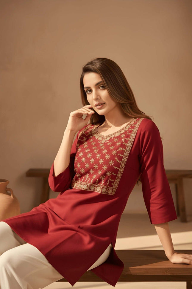Cotton Blend Women’s Embroidery Straight Kurti | Ideal For Everyday - Rosepetals Luxe