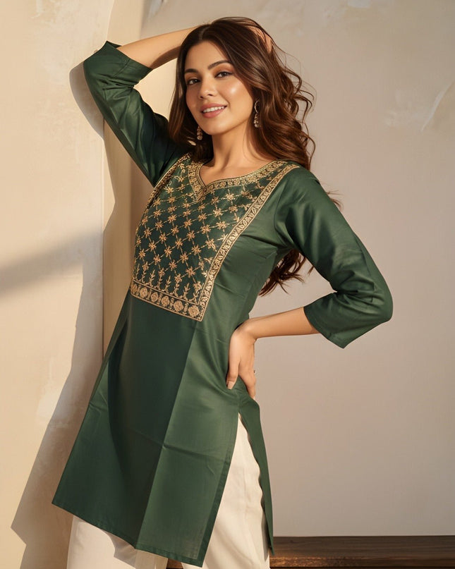 Cotton Blend Women’s Embroidery Straight Kurti | Ideal For Everyday - Rosepetals Luxe
