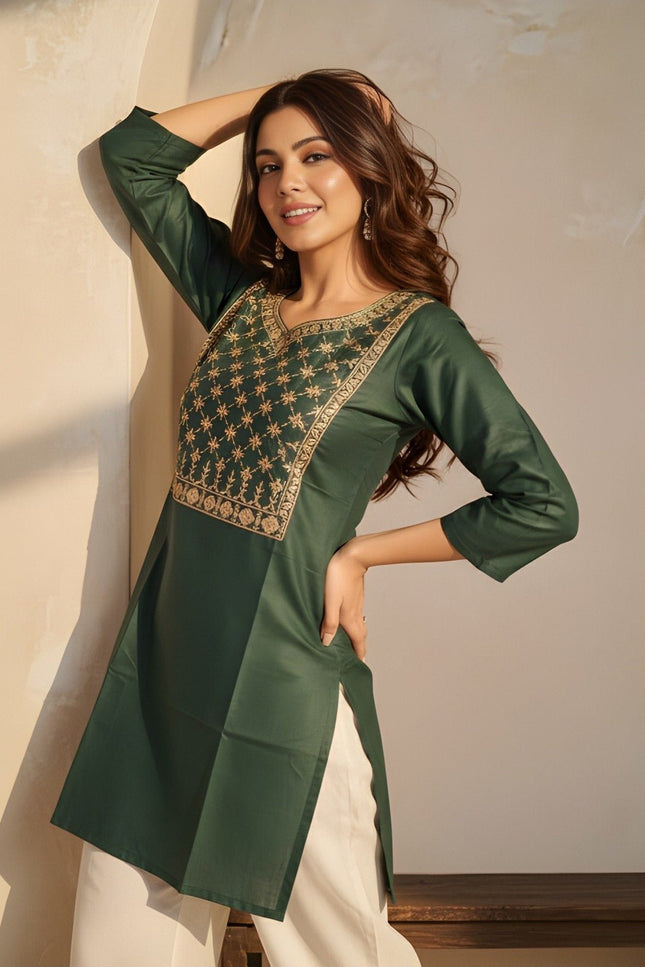 Cotton Blend Women’s Embroidery Straight Kurti | Ideal For Everyday - Rosepetals Luxe