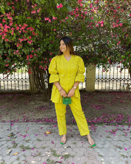 Cotton Embroidery Co-Ord Set | Ethnic Crop Top & Pant | Casual Summer Wear - Rosepetals Luxe