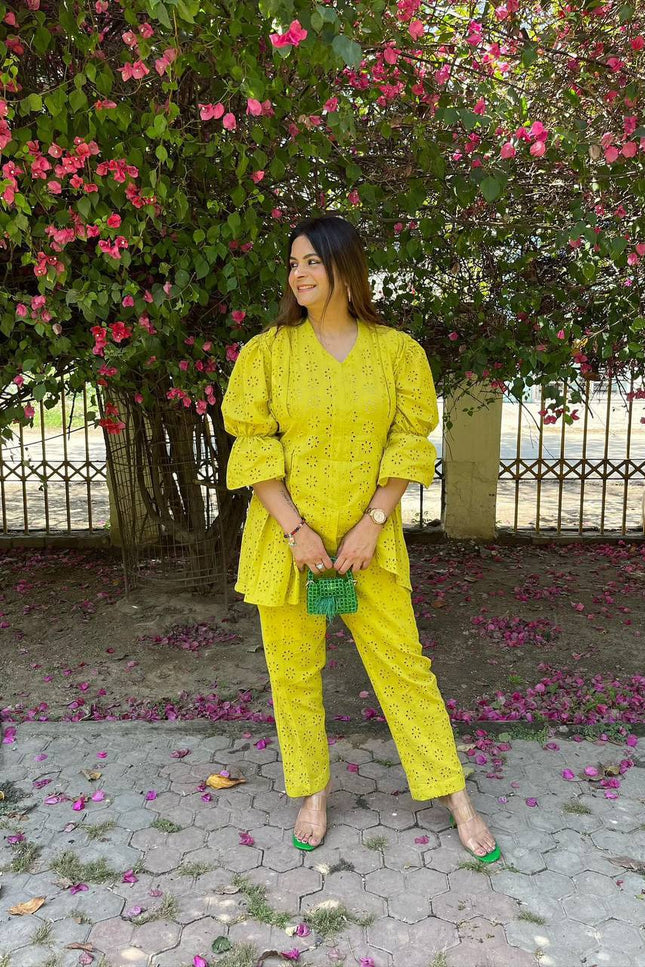 Cotton Embroidery Co-Ord Set | Ethnic Crop Top & Pant | Casual Summer Wear - Rosepetals Luxe