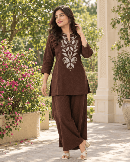 Cotton Flex Embroidered Co-ord Set - Rosepetals Luxe