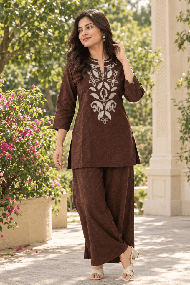 Cotton Flex Embroidered Co-ord Set - Rosepetals Luxe