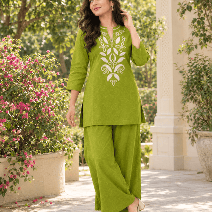Cotton Flex Embroidered Co-ord Set - Rosepetals Luxe