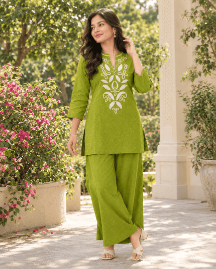 Cotton Flex Embroidered Co-ord Set - Rosepetals Luxe