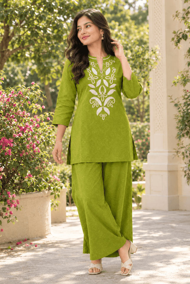 Cotton Flex Embroidered Co-ord Set - Rosepetals Luxe