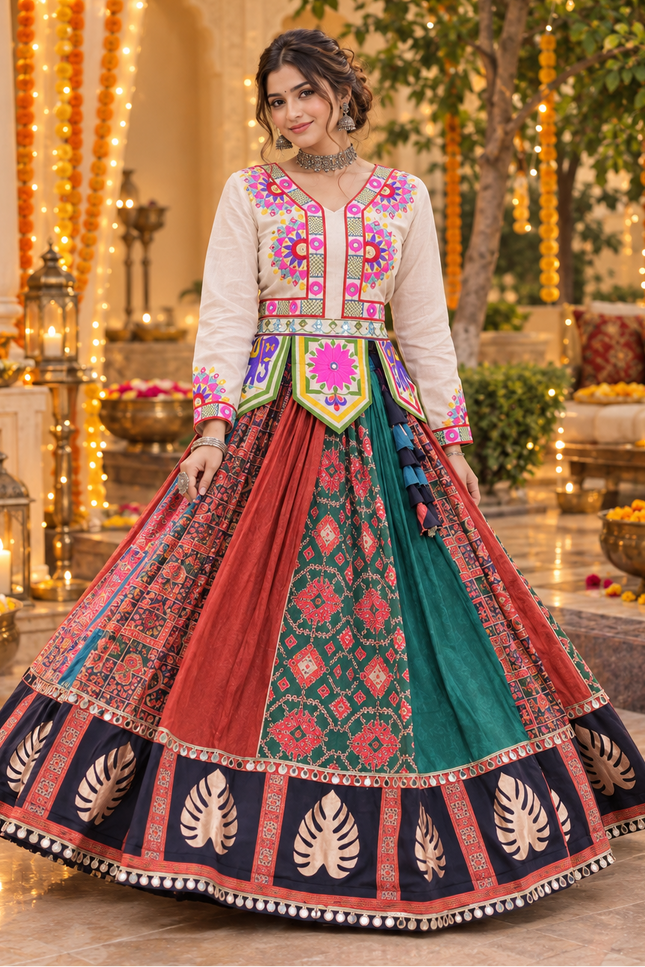 Cotton Gota & Mirror Work Lehenga Choli Set - Rosepetals Luxe