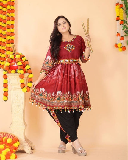 Cotton Kediyu Dhoti Set with Gamthi Pom Pom & Kodi Work | Navratri Garba Festive Wear | Sizes M–6XL - Rosepetals Luxe