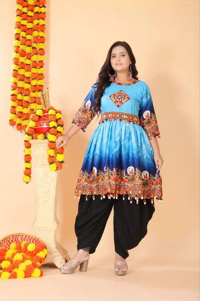 Cotton Kediyu Dhoti Set with Gamthi Pom Pom & Kodi Work | Navratri Garba Festive Wear | Sizes M–6XL - Rosepetals Luxe