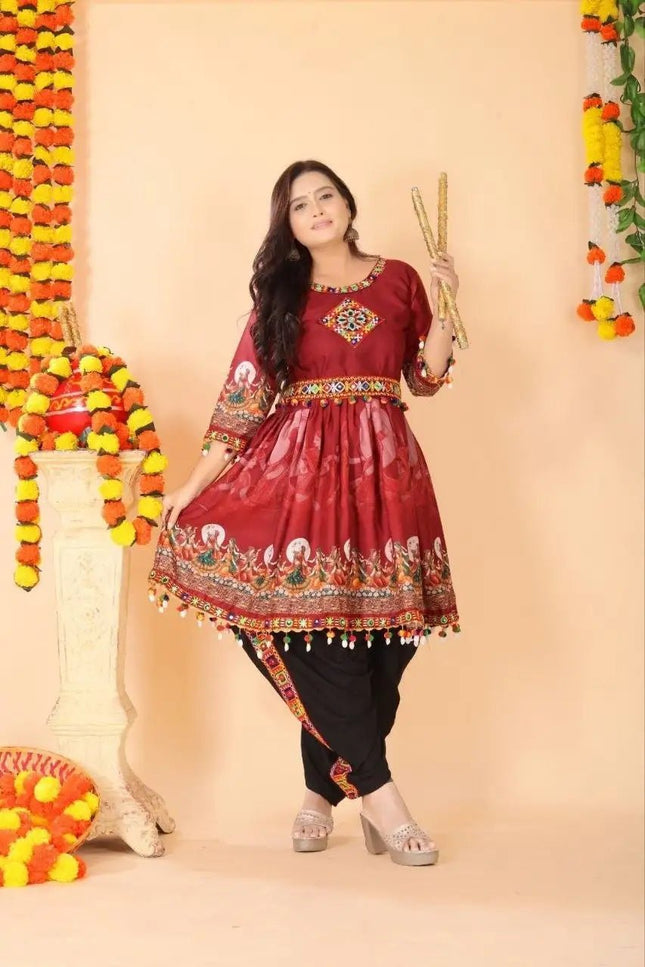 Cotton Kediyu Dhoti Set with Gamthi Pom Pom & Kodi Work | Navratri Garba Festive Wear | Sizes M–6XL - Rosepetals Luxe