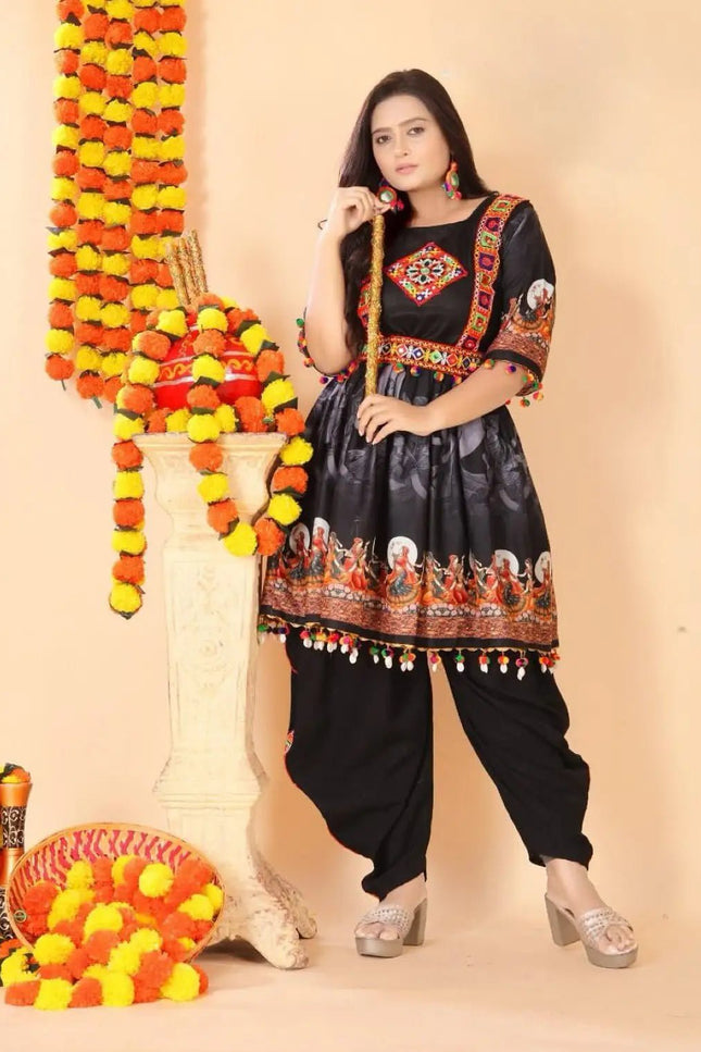 Cotton Kediyu Dhoti Set with Gamthi Pom Pom & Kodi Work | Navratri Garba Festive Wear | Sizes M–6XL - Rosepetals Luxe