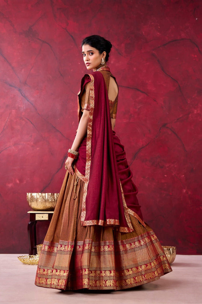 Cotton Lehenga With Zari Weaving Work |Festive Wear - Rosepetals Luxe