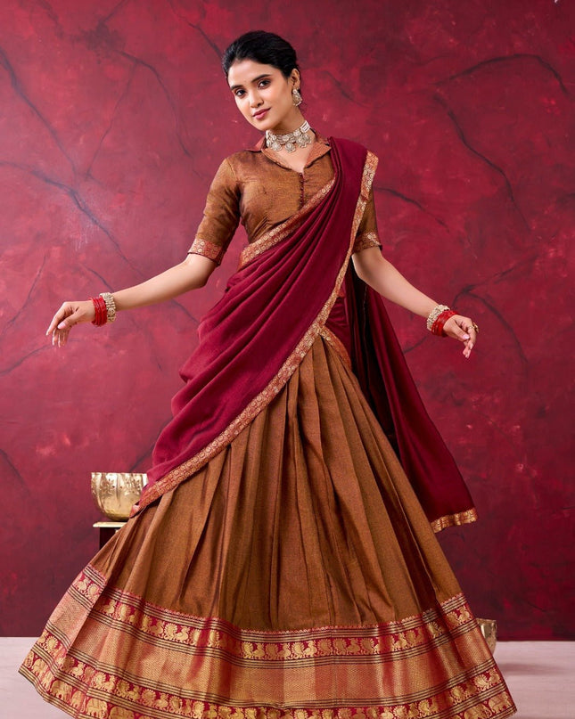 Cotton Lehenga With Zari Weaving Work |Festive Wear - Rosepetals Luxe