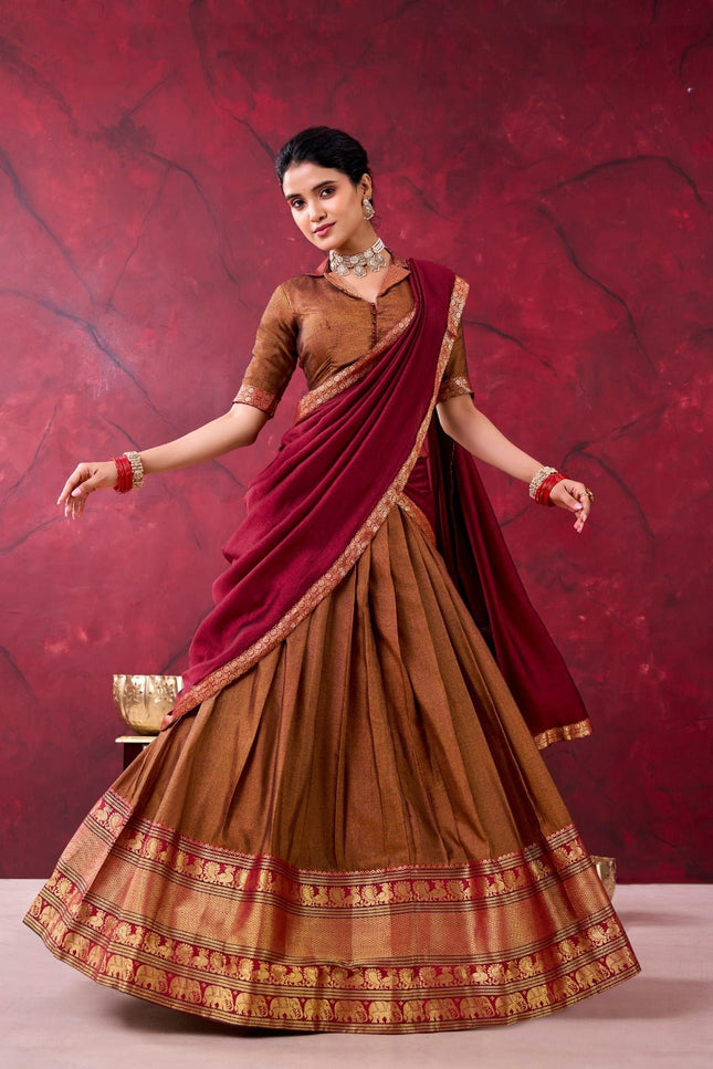 Cotton Lehenga With Zari Weaving Work |Festive Wear - Rosepetals Luxe