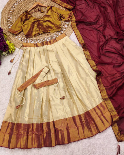 Cotton Silk Lehenga Choli Set | Gold Border | Rangoli Silk Dupatta & Waist Belt | Fully Stitched - Rosepetals Luxe