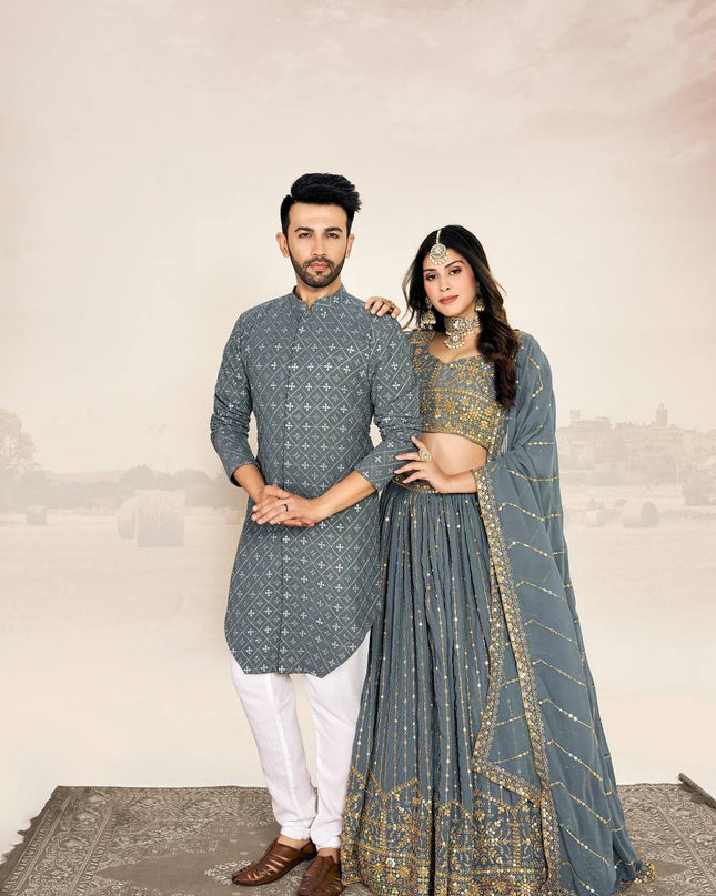 Couple Fit Check | Premium Heavy Georgette Silk Saree with Matching Kurta - Rosepetals Luxe