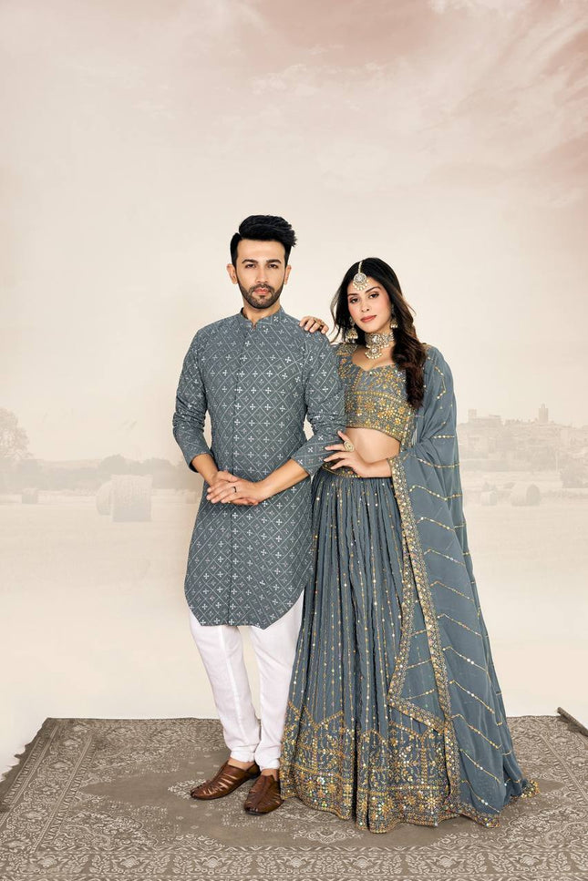 Couple Fit Check | Premium Heavy Georgette Silk Saree with Matching Kurta - Rosepetals Luxe