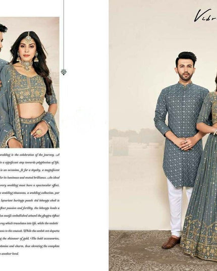 Couple Fit Check | Premium Heavy Georgette Silk Saree with Matching Kurta - Rosepetals Luxe