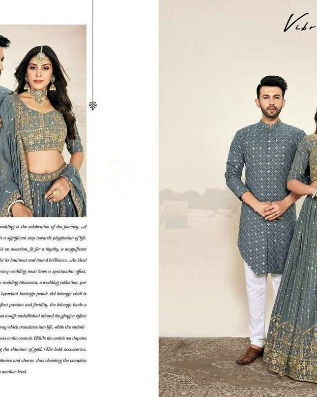 Couple Fit Check | Premium Heavy Georgette Silk Saree with Matching Kurta - Rosepetals Luxe